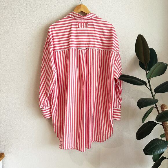 Free People Freddie Striped Button Down Shirt XL Preppy Coastal Oversized - Picture 3 of 8